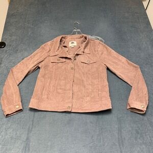 1 Sunset Lane Corduroy Jacket Women Large Pink Button Front Collared Long Sleeve